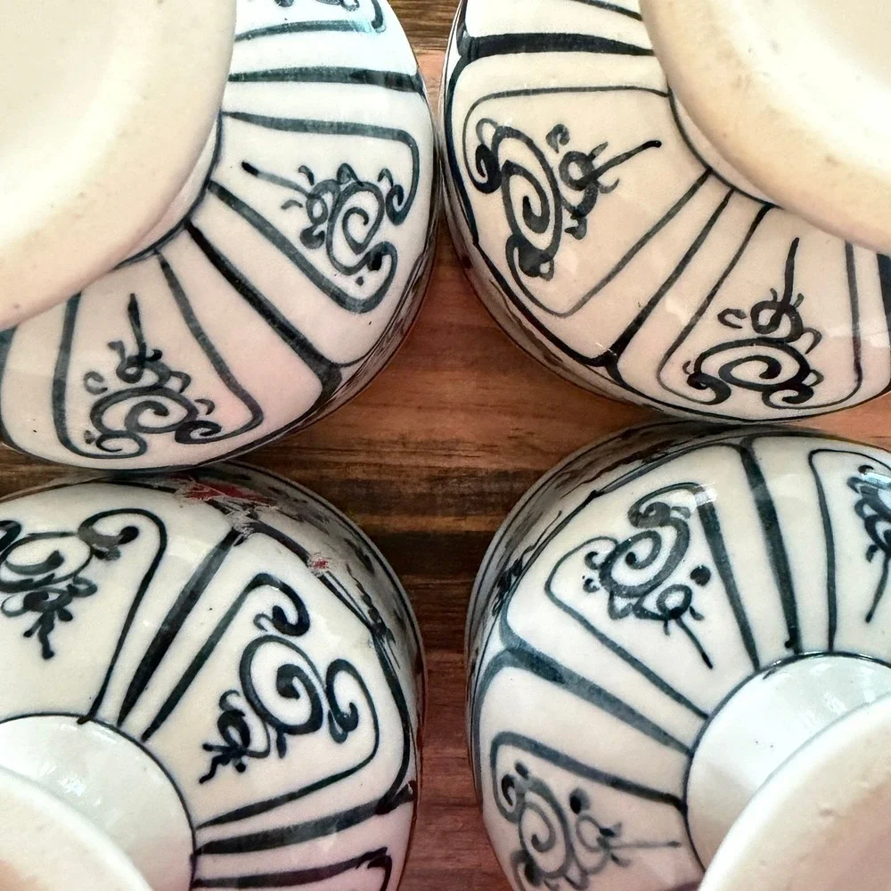 Footed Bowls 3.5in Blue White‎ Floral Ceramic Set of 4